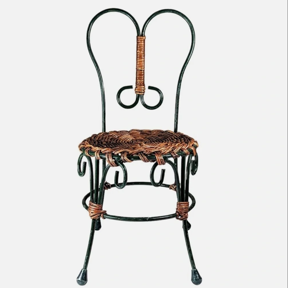 Wicker and Metal Ice Cream Parlor Doll Sized Cafe Bistro Chair Cottage Decor